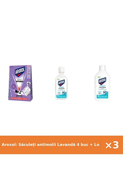 Aroxol : Săculeți antimolii Lavandă 4 buc + Loțiune delicată insecte Protec +...
