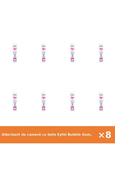 Eyfel Odorizant de cameră cu bețe Bubble Gum, set 8 buc x 120 ml, aromă dulce