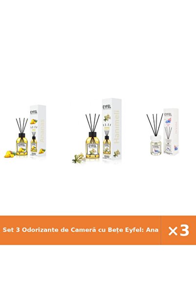 Eyfel Set 3 Odorizante de Cameră cu Bețe Eyfel: Ananas, Măna Maicii Domnului,...
