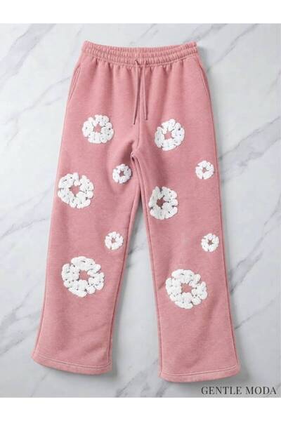 JANTIL MODA Unisex Oversize 3D Puffy Floral Detailed 3 Thread Sweatpants