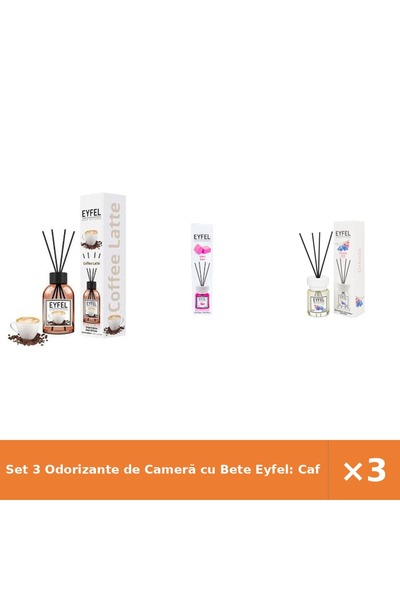 Eyfel Set 3 Odorizante de Cameră cu Bete Eyfel: Cafea, Bubble Gum, Orhidee, 3...