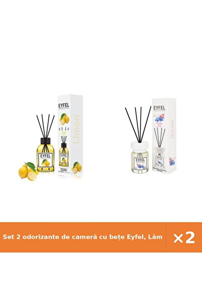Eyfel Set 2 odorizante de cameră cu bețe Eyfel, Lămâie și Orhidee, 120 ml