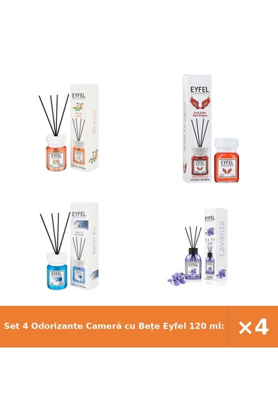 Eyfel Set 4 Odorizante Cameră cu Bețe 120 ml: Acacia, Red Dragon, Cool Water,...
