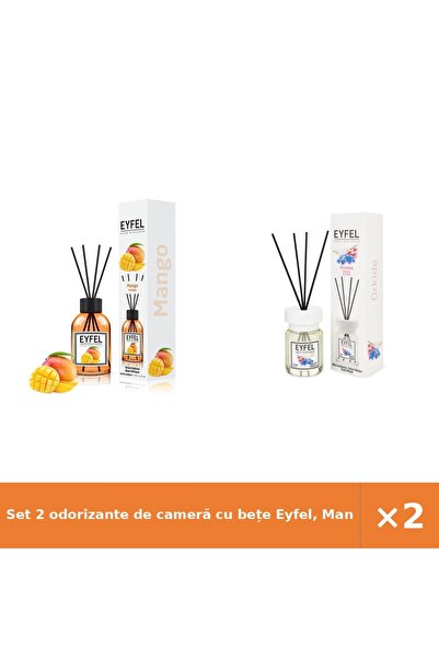 Eyfel Set 2 odorizante de cameră cu bețe Eyfel, Mango și Orhidee, 120 ml