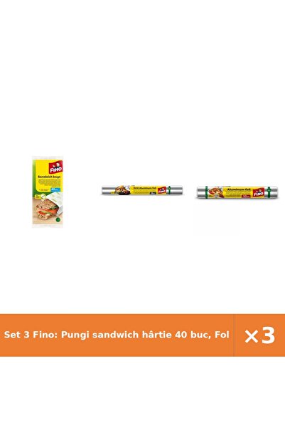 Fino Set 3 Fino: Pungi sandwich hârtie 40 buc, Folie aluminiu grătar 8 m, Fol...