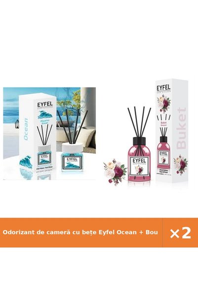 Eyfel Odorizant de cameră cu bețe Ocean + Bouquet, set 2 x 120 ml