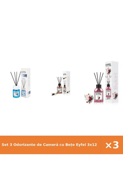 Eyfel Set 3 Odorizante de Cameră cu Bețe 3x120ml Cool Water Vanilie Bouquet