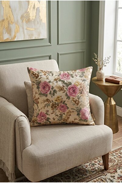 KIRLENT TEKSTİL Vintage Rose Goblen Jakarlı Çiçekli Kırlent Kılıfı