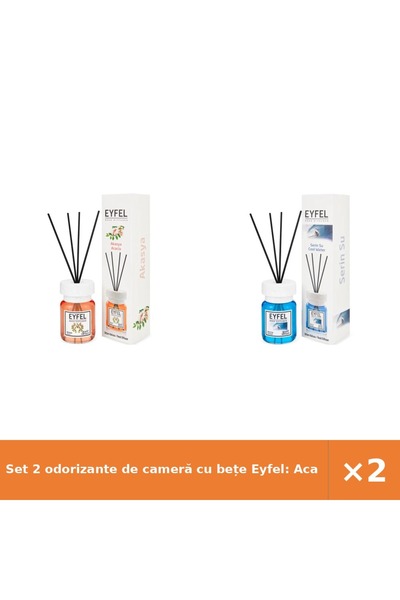 Eyfel Set 2 odorizante de cameră cu bețe Eyfel: Acacia 120 ml + Cool Water 12...