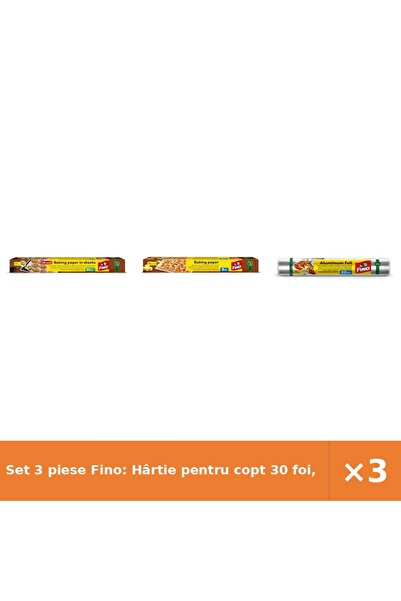 Fino Set 3 piese Fino: Hârtie pentru copt 30 foi, Hârtie pentru copt 8 m, Fol...