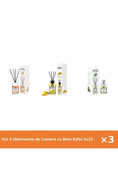Eyfel Set 3 Odorizante de Cameră cu Bețe 3x120 ml - Acacia, Ananas, Lăcrămioare