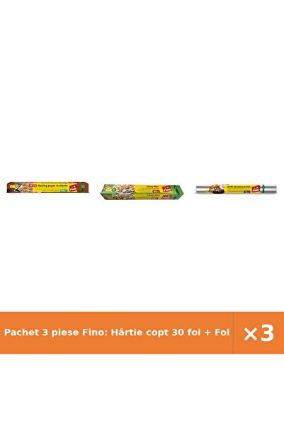 Fino Pachet 3 piese Fino: Hârtie copt 30 foi + Folie plastic Film 20 m + Foli...
