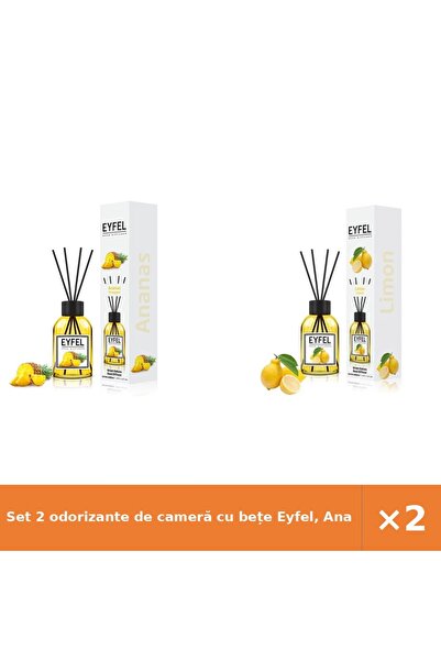 Eyfel Set 2 odorizante de cameră cu bețe Eyfel, Ananas și Lămâie, 2x120 ml
