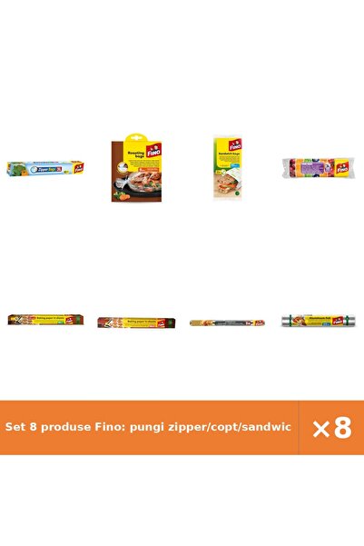 Fino Set 8 produse Fino: pungi zipper/copt/sandwich, rola 250, hârtie copt 16...