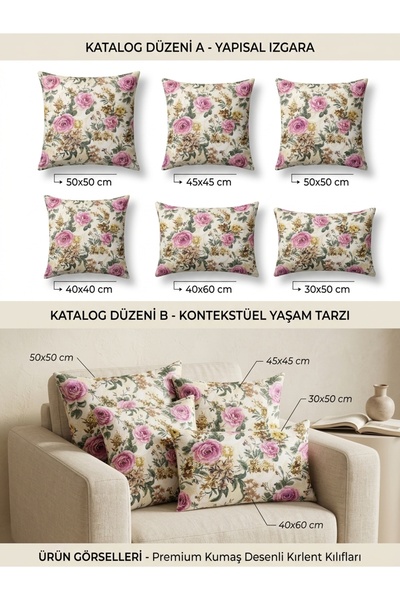 KIRLENT TEKSTİL Vintage Rose Goblen Jakarlı Çiçekli Kırlent Kılıfı