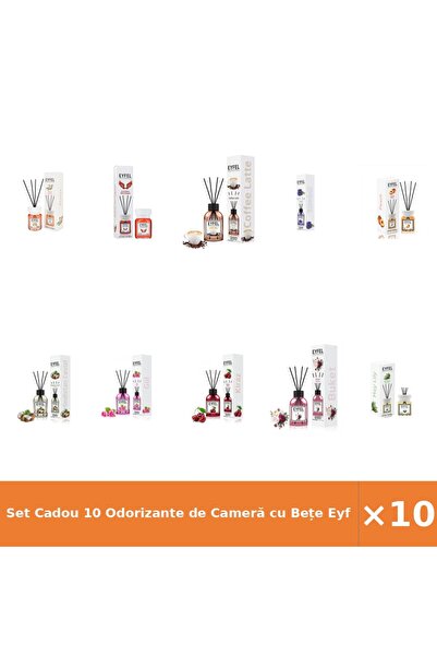 Eyfel Set Cadou 10 Odorizante de Cameră cu Bețe Eyfel, 120 ml, Arome Asortate
