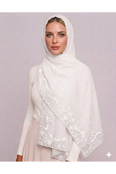 Veil Designer طرحة ابيض سحر الليل الملكي كحلي تطريز ثلاثه اطراف القماش بوال ي...
