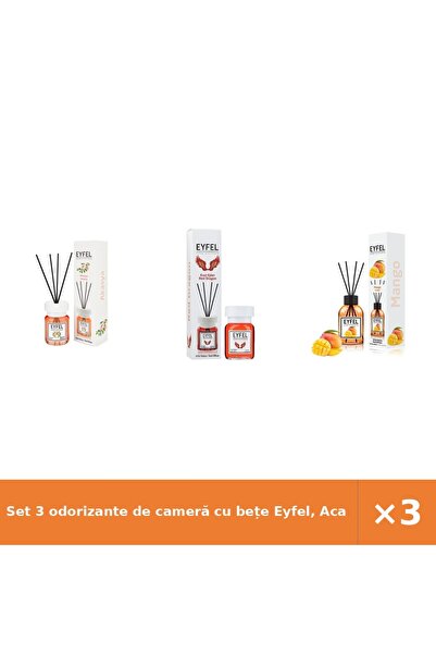 Eyfel Set 3 odorizante de cameră cu bețe Eyfel, Acacia + Red Dragon + Mango, ...