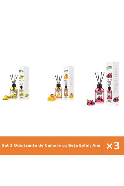 Eyfel Set 3 Odorizante de Cameră cu Bețe Eyfel: Ananas, Mango, Fructe de Pădu...