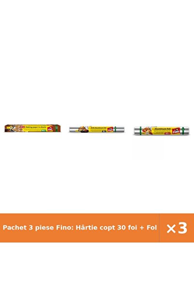 Fino Pachet 3 piese Fino: Hârtie copt 30 foi + Folie aluminiu grătar 8 m + Fo...