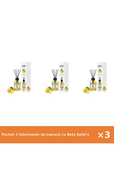 Eyfel Pachet 3 Odorizante de Cameră cu Bețe Lămâie 120 ml