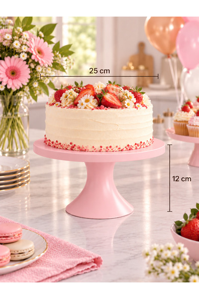 Mazaka Studio Pasta Standı Kek Standı Parti Sunum Standı 25 Cm Pembe Sade