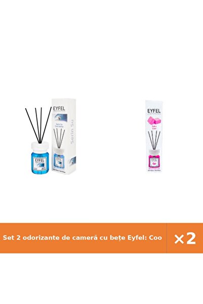Eyfel Set 2 odorizante de cameră cu bețe Eyfel: Cool Water + Bubble Gum, 120 ml