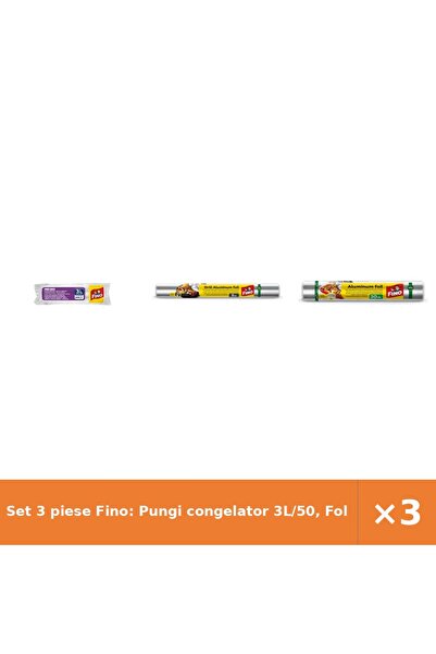 Fino Set 3 piese Fino: Pungi congelator 3L/50, Folie aluminiu grătar 8 m, Fol...