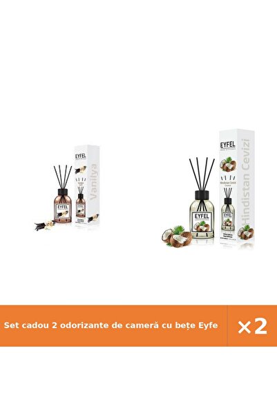 Eyfel Set cadou 2 odorizante de cameră cu bețe Eyfel, Vanilie + Nucă de cocos...