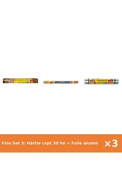 Fino Set 3: Hârtie copt 30 foi + Folie aluminiu 8 m x 45 cm + Folie alimentar...