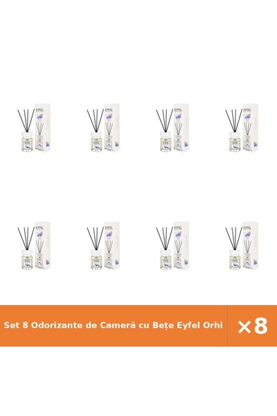 Eyfel Set 8 Odorizante de Cameră cu Bețe Orhidee 120 ml - Parfum Îndelungat