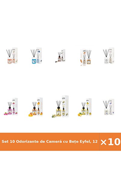Eyfel Set 10 Odorizante de Cameră cu Bețe Eyfel, 120 ml, Arome Variate