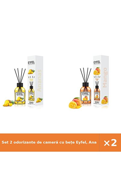 Eyfel Set 2 odorizante de cameră cu bețe Eyfel, Ananas și Mango, 2x120 ml