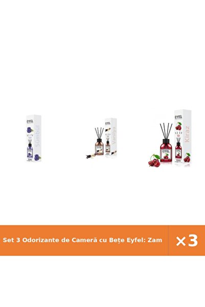Eyfel Set 3 Odorizante de Cameră cu Bețe Eyfel: Zambile, Vanilie, Cireșe 3x120ml