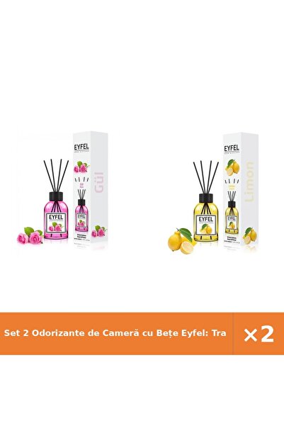 Eyfel Set 2 Odorizante de Cameră cu Bețe Eyfel: Trandafir + Lămâie, 120 ml