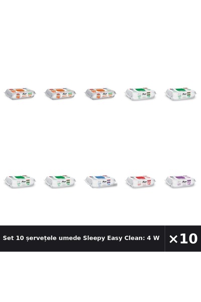 Sleepy Set 10 șervețele umede Easy Clean: 4 albe, 3 pentru bucătărie, 1 cu în...