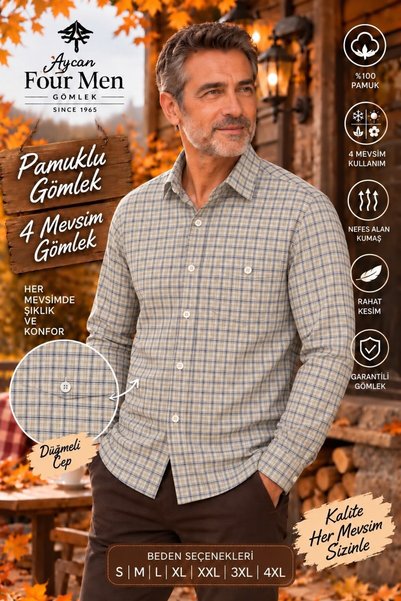 EREN STYLE 4 Seasons Cotton Long Sleeve Single Pocket Classic Shirt