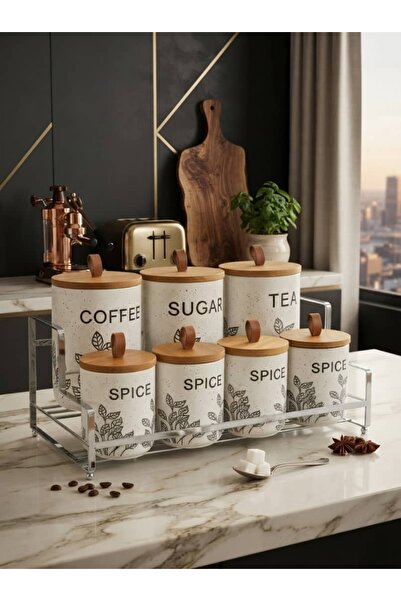 Generic Brand طقم برطمانات حفظ وتخزين بهارات وتوابل تنظيم المطبخ البورسلين بن...