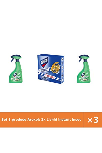 Aroxol Set 3 produse Aroxol: 2x Lichid instant insecte târâtoare, Spirale țân...