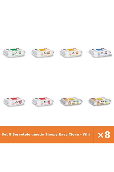 Sleepy Set 8 șervețele umede Easy Clean - Albe, 2 cu plante, cu înălbitor, 2 ...