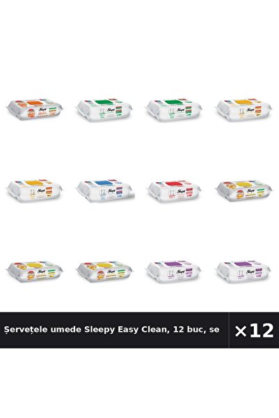 Sleepy Șervețele umede Easy Clean, 12 bucăți, set asortat: Bucătărie, Alb, Pl...