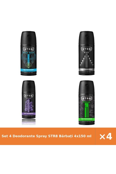 str8 Set 4 Deodorante Spray Bărbați 4x150 ml - Wild Beat, Rise, Game, Fr34k