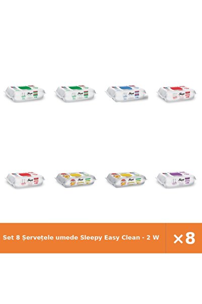 Sleepy Set 8 șervețele umede Easy Clean - 2 cu săpun alb, 2 cu înălbitor, 2 c...