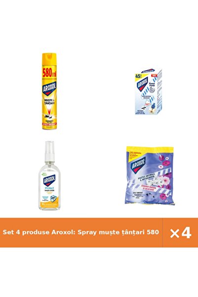 Aroxol Set 4 produse Aroxol: Spray muște țânțari 580 ml, Rezervă 1 buc, Soluț...