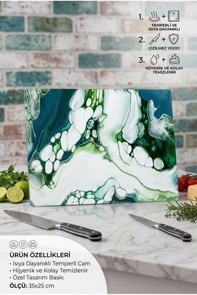 wudie Boho Tile Patterned Decorative Stylish Non-Slip Glass Cutting Board wit...