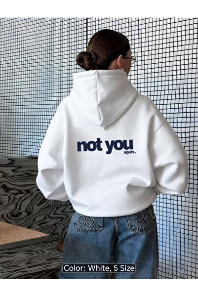 JANTIL MODA White Unisex Oversize 3 Thread Threaded Printed Hooded Sweatshirt...
