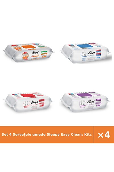 Sleepy Set 4 șervețele umede Easy Clean: Bucătărie, Clean Bleach, Floare de c...