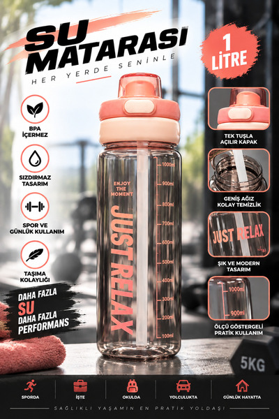 MGEStore Sports Water Bottle 1 Liter Large Size Water Bottle with Leak-Proof ...
