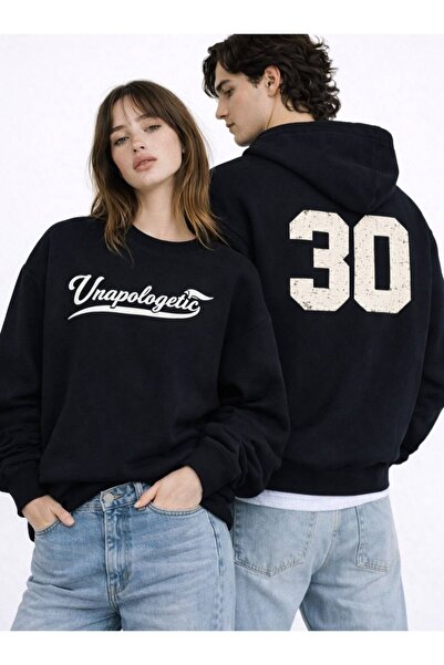 JANTIL MODA Hanorac negru unisex oversize cu glugă, imprimat, cu 3 fire, cu b...