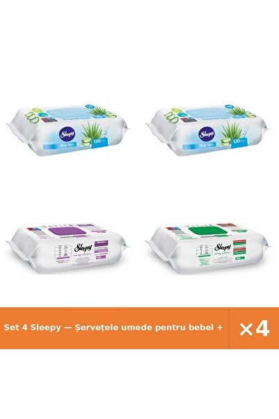 Sleepy Set 4 — Șervețele umede pentru bebel + Șervețele umede Easy + Șervețel...